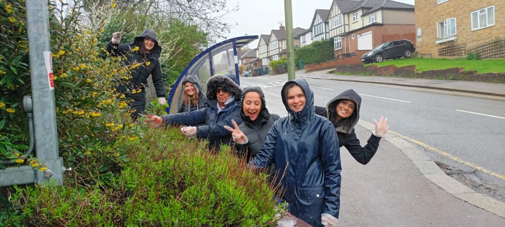 Some of our Green Force champions planting flowers at a local London train station in collaboration with local social enterprise. 